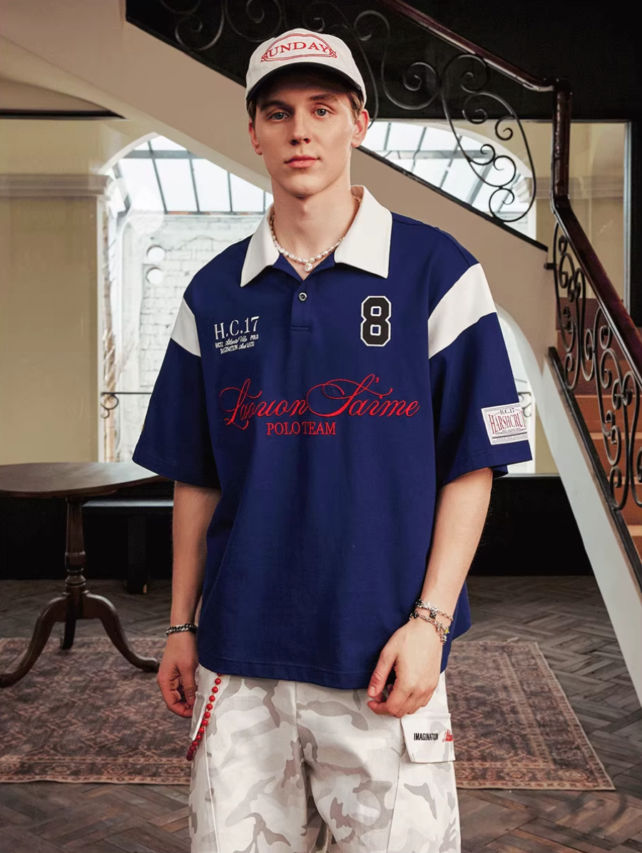 Harsh and Cruel Colorblock Number Embroidered Polo | Face 3 Face