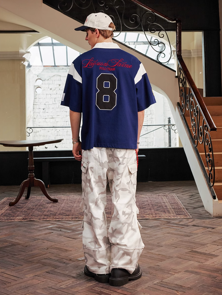 Harsh and Cruel Colorblock Number Embroidered Polo | Face 3 Face