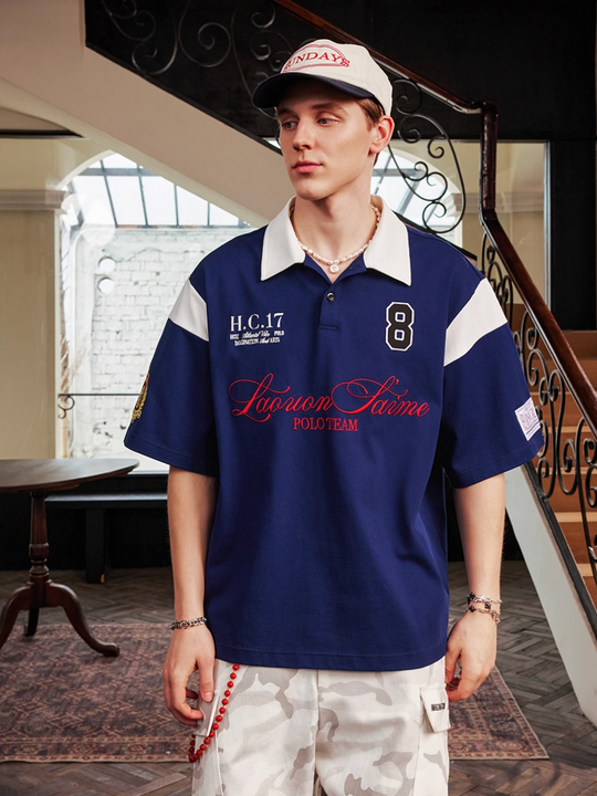 Harsh and Cruel Colorblock Number Embroidered Polo | Face 3 Face