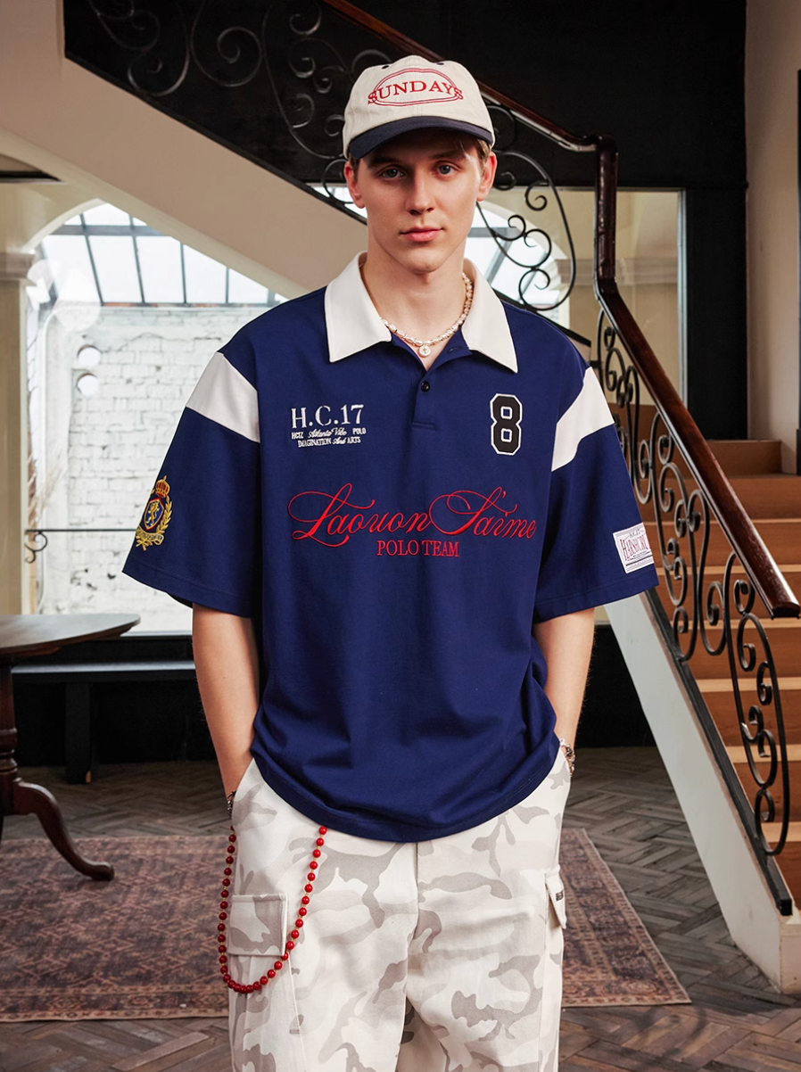 Harsh and Cruel Colorblock Number Embroidered Polo | Face 3 Face