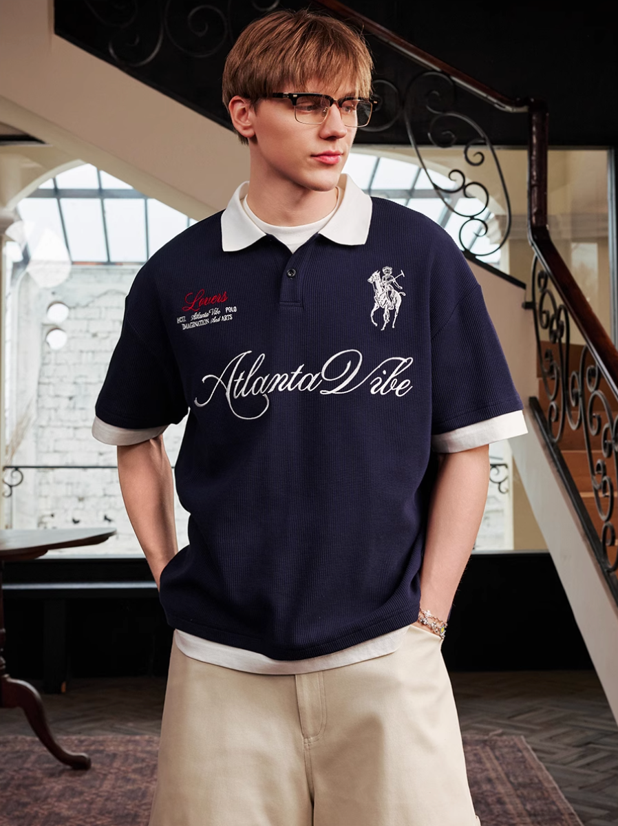 Harsh and Cruel Waffle Knit Embroidered Layered Polo | Face 3 Face