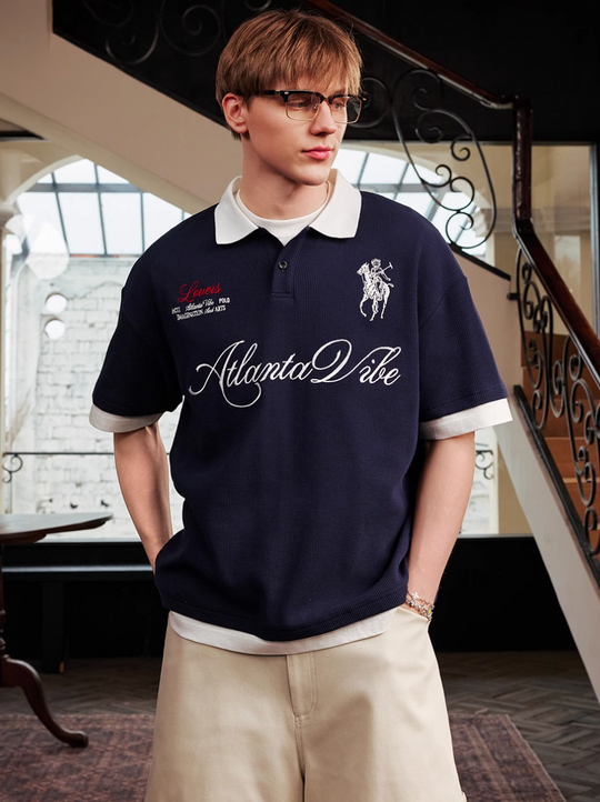 Harsh and Cruel Waffle Knit Embroidered Layered Polo | Face 3 Face