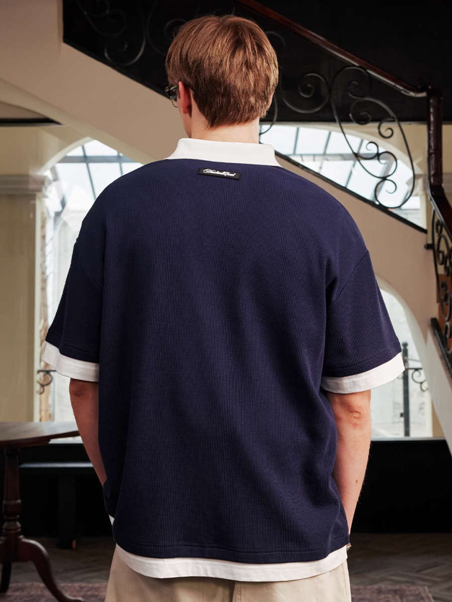 Harsh and Cruel Waffle Knit Embroidered Layered Polo | Face 3 Face