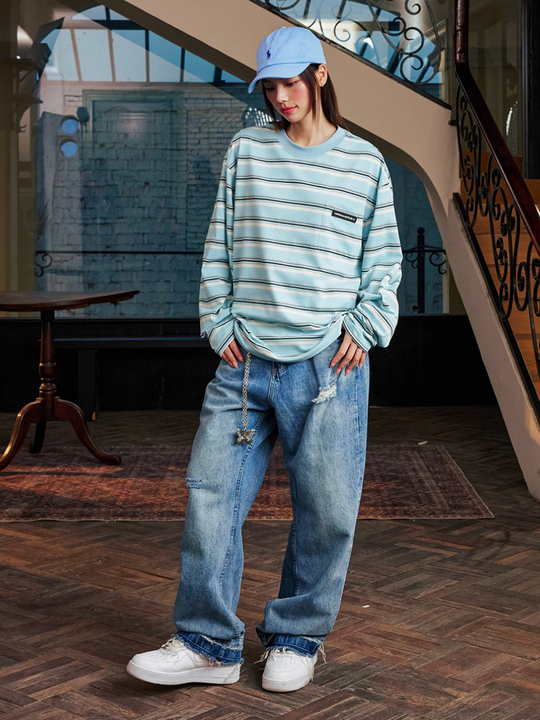 Harsh and Cruel Striped Pocket Long Sleeve Tee | Face 3 Face