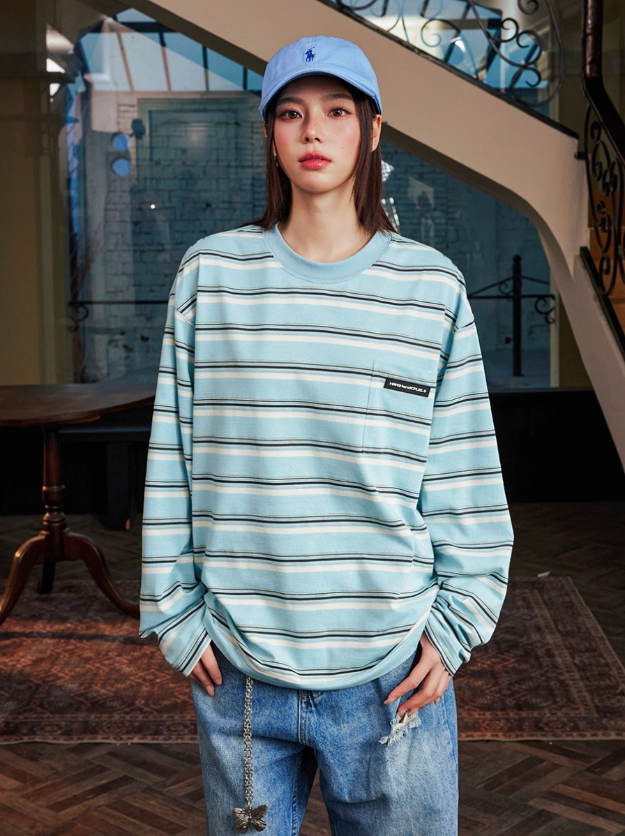 Harsh and Cruel Striped Pocket Long Sleeve Tee | Face 3 Face