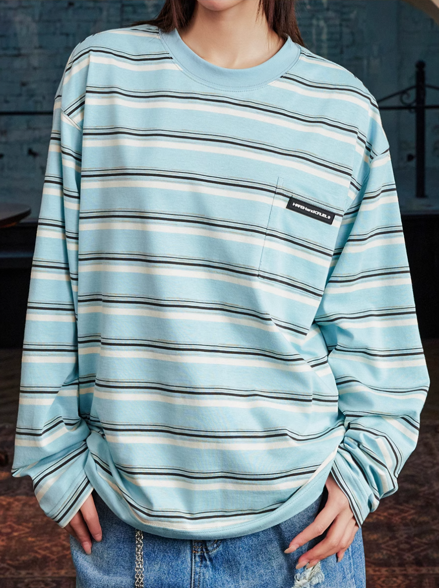 Harsh and Cruel Striped Pocket Long Sleeve Tee | Face 3 Face