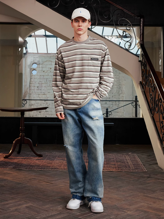 Harsh and Cruel Striped Pocket Long Sleeve Tee | Face 3 Face