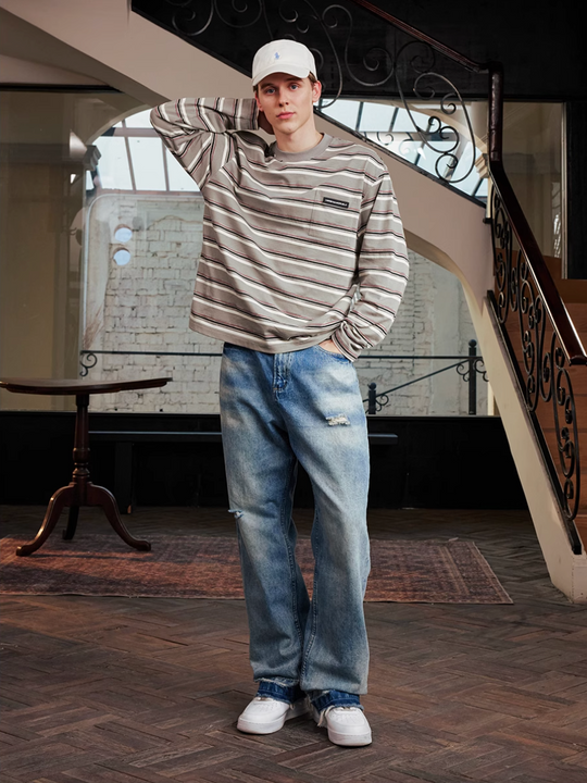 Harsh and Cruel Striped Pocket Long Sleeve Tee | Face 3 Face