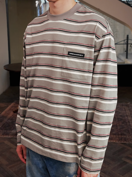 Harsh and Cruel Striped Pocket Long Sleeve Tee | Face 3 Face