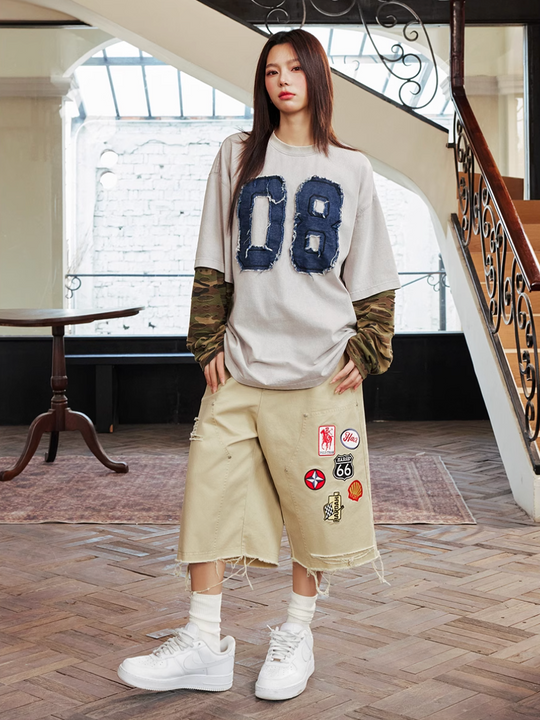 Harsh and Cruel Camouflage Number Destruction Layered Long Sleeve Tee | Face 3 Face