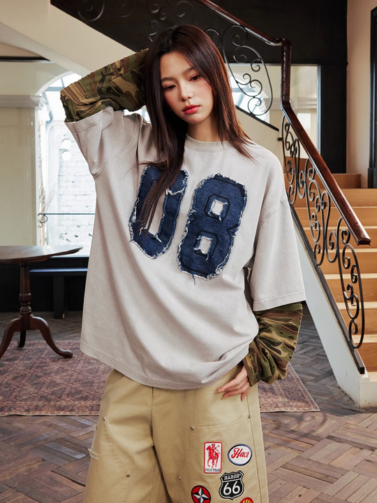 Harsh and Cruel Camouflage Number Destruction Layered Long Sleeve Tee | Face 3 Face