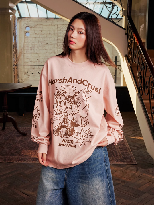Harsh and Cruel Angel Graffiti Print Long Sleeve Tee | Face 3 Face