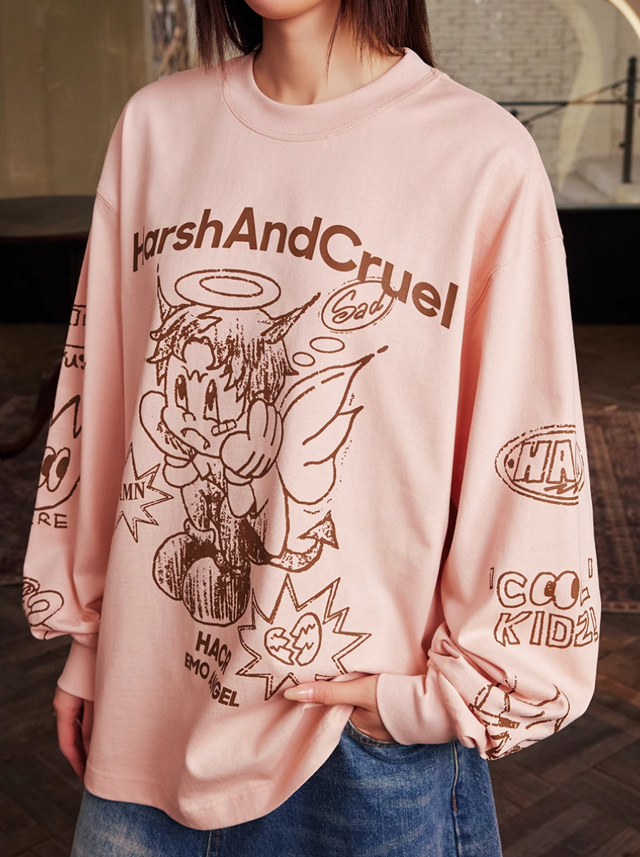 Harsh and Cruel Angel Graffiti Print Long Sleeve Tee | Face 3 Face