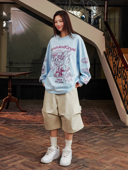 Harsh and Cruel Angel Graffiti Print Long Sleeve Tee | Face 3 Face