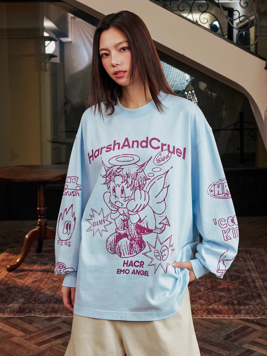 Harsh and Cruel Angel Graffiti Print Long Sleeve Tee | Face 3 Face