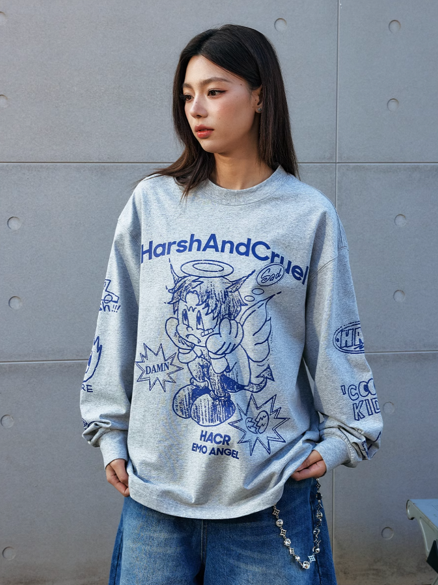 Harsh and Cruel Angel Graffiti Print Long Sleeve Tee | Face 3 Face