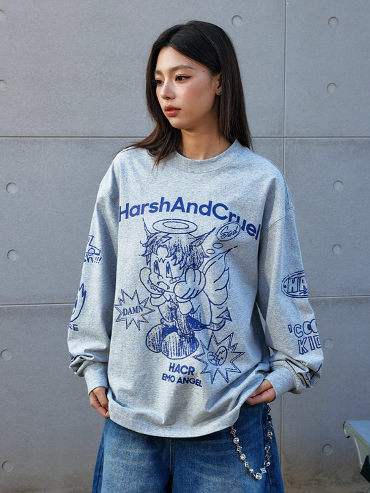 Harsh and Cruel Angel Graffiti Print Long Sleeve Tee | Face 3 Face