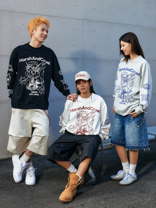 Harsh and Cruel Angel Graffiti Print Long Sleeve Tee | Face 3 Face