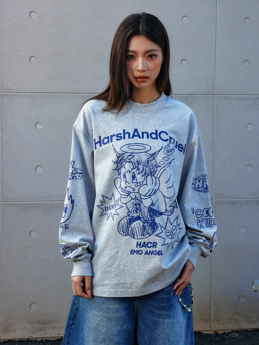 Harsh and Cruel Angel Graffiti Print Long Sleeve Tee | Face 3 Face