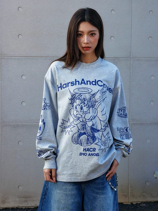 Harsh and Cruel Angel Graffiti Print Long Sleeve Tee | Face 3 Face