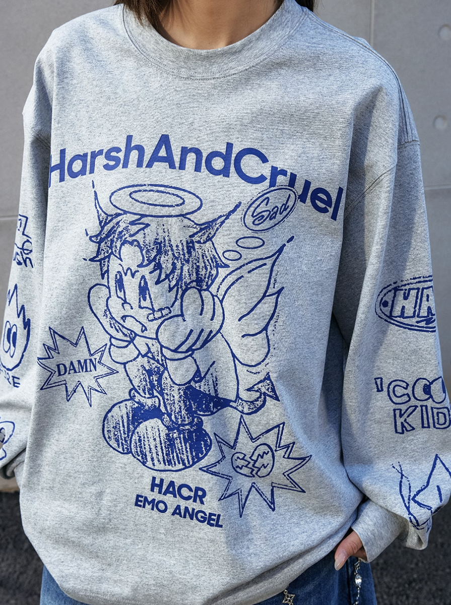 Harsh and Cruel Angel Graffiti Print Long Sleeve Tee | Face 3 Face