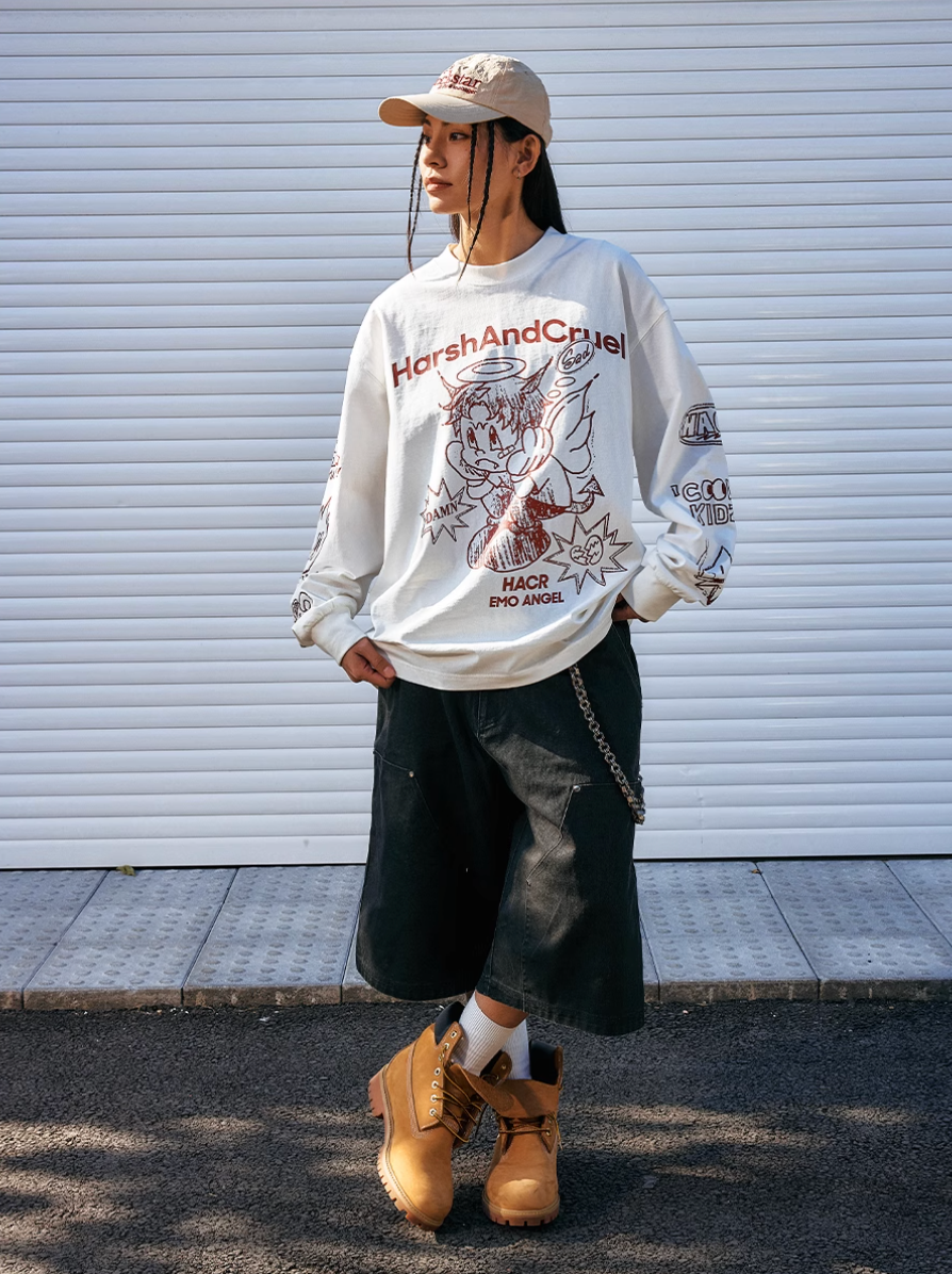 Harsh and Cruel Angel Graffiti Print Long Sleeve Tee | Face 3 Face