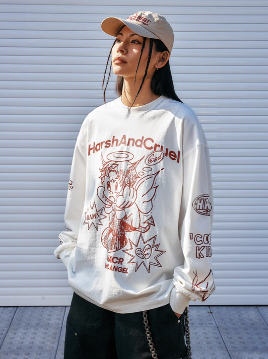 Harsh and Cruel Angel Graffiti Print Long Sleeve Tee | Face 3 Face