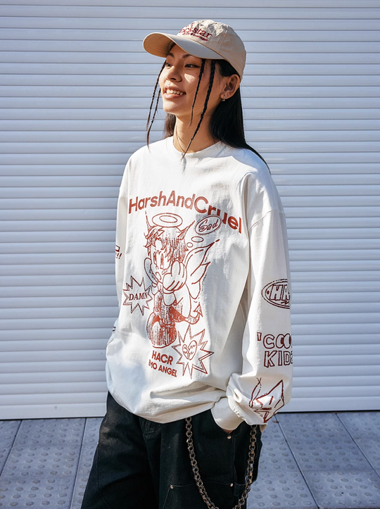 Harsh and Cruel Angel Graffiti Print Long Sleeve Tee | Face 3 Face