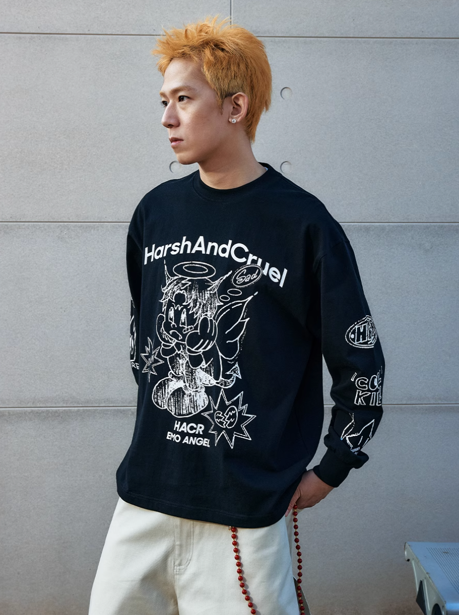 Harsh and Cruel Angel Graffiti Print Long Sleeve Tee | Face 3 Face