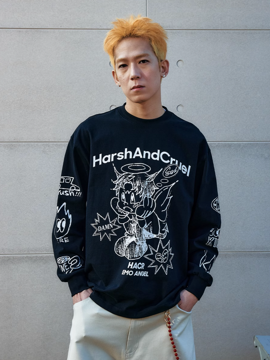 Harsh and Cruel Angel Graffiti Print Long Sleeve Tee | Face 3 Face