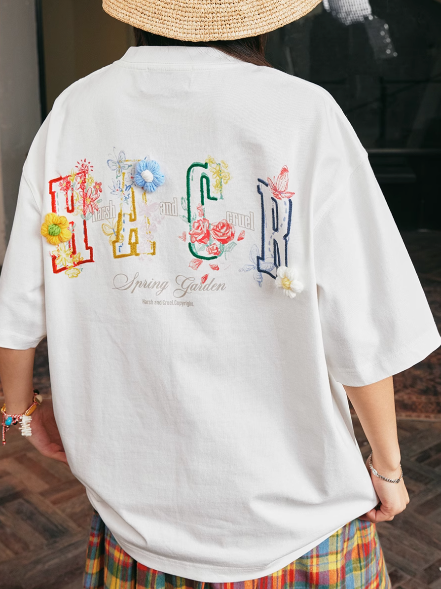 Harsh and Cruel HACR Crayon Drawing 3D Wool Flower Tee | Face 3 Face