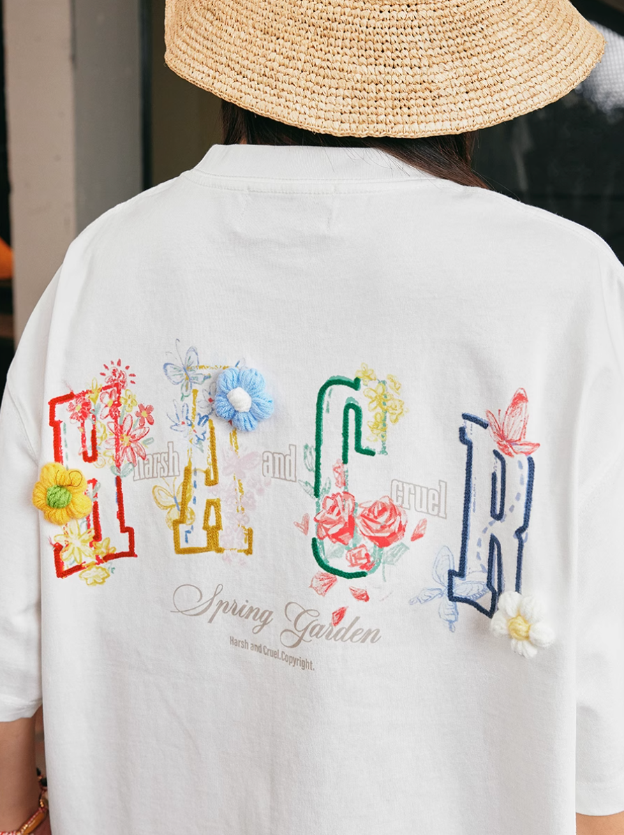 Harsh and Cruel HACR Crayon Drawing 3D Wool Flower Tee | Face 3 Face