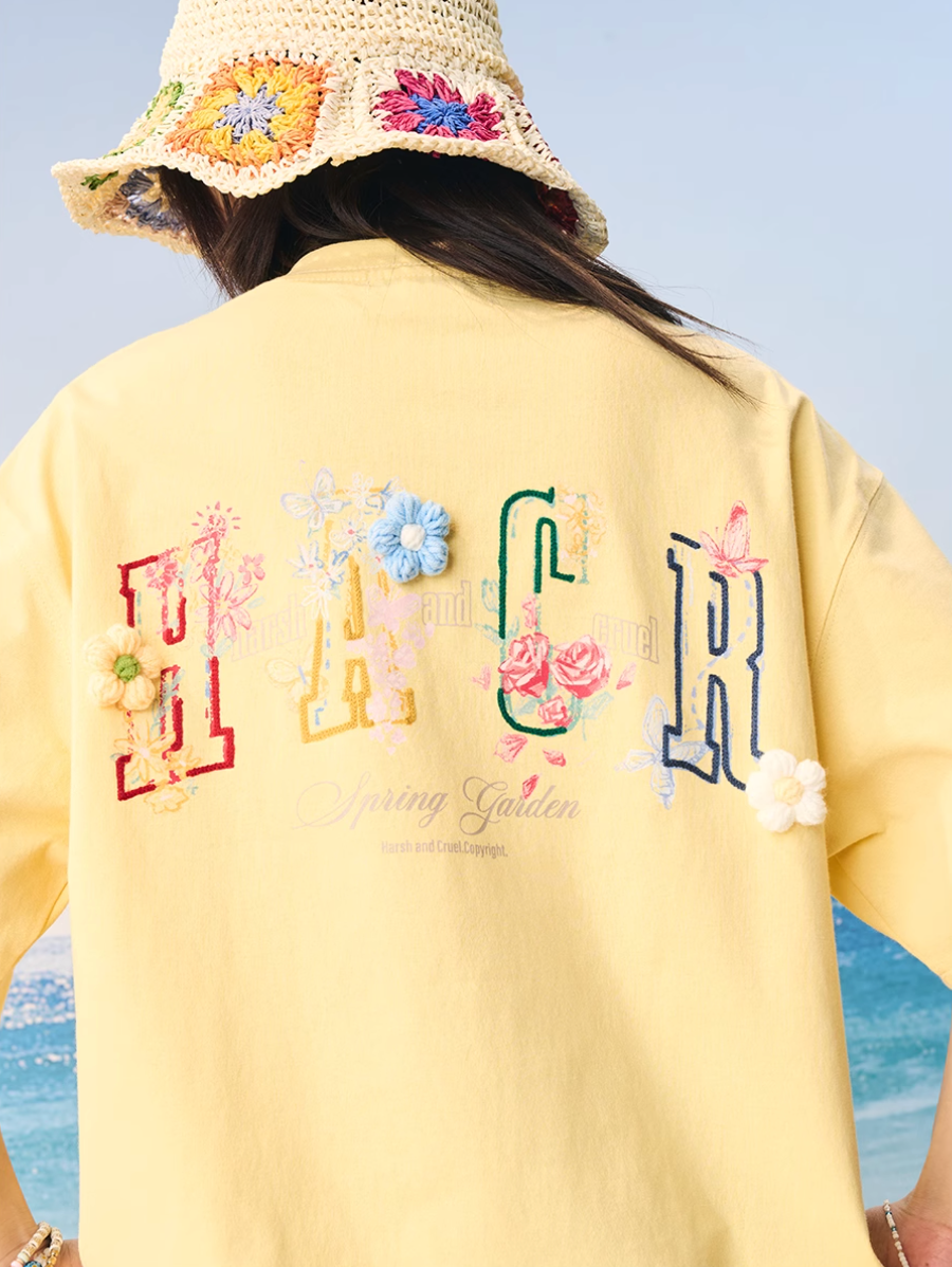 Harsh and Cruel HACR Crayon Drawing 3D Wool Flower Tee | Face 3 Face