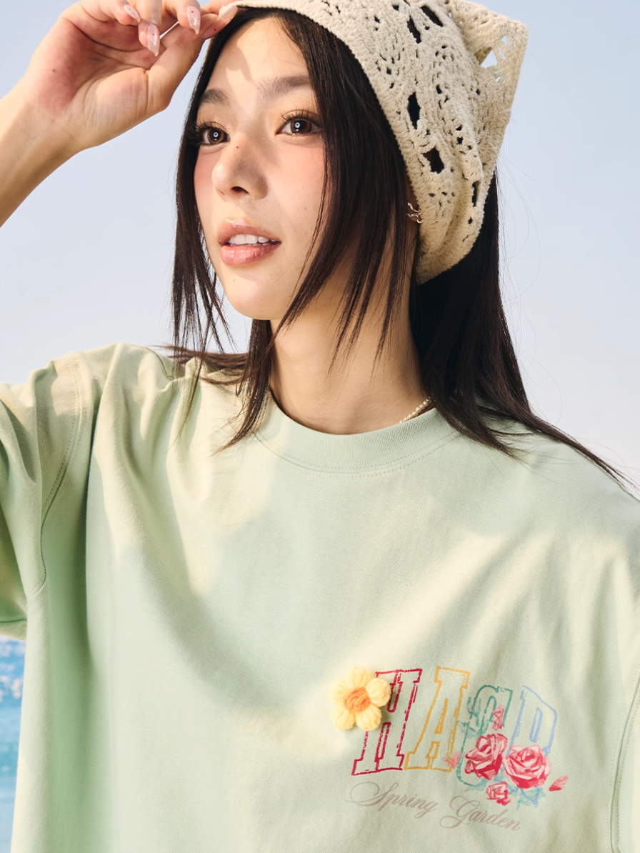 Harsh and Cruel HACR Crayon Drawing 3D Wool Flower Tee | Face 3 Face