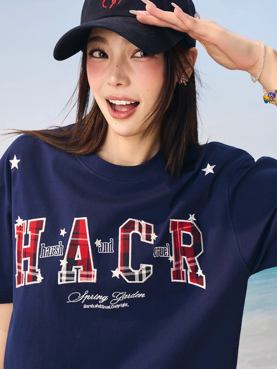 Harsh and Cruel HACR Stars Plaid Patch Embroidered Tee | Face 3 Face