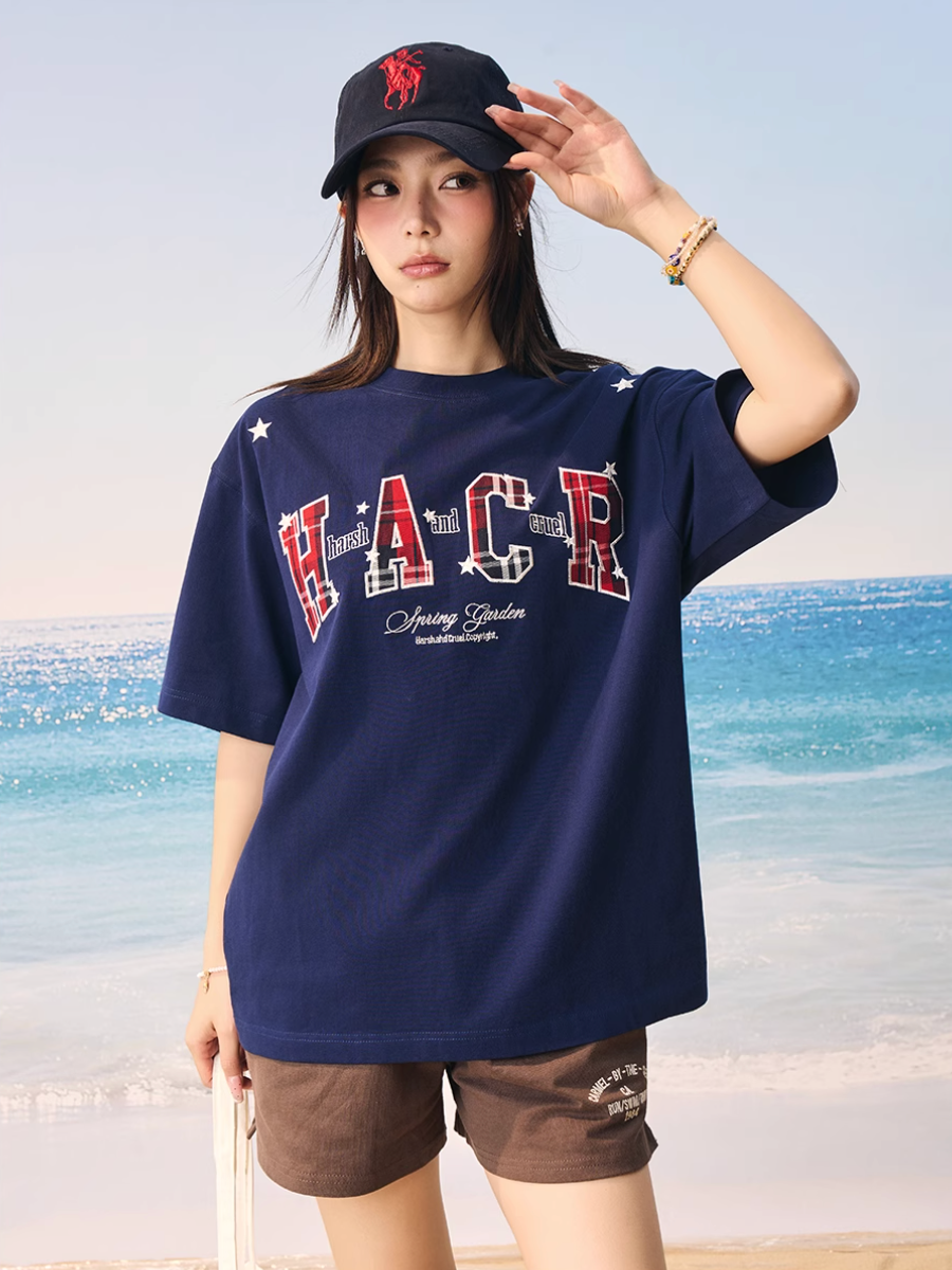 Harsh and Cruel HACR Stars Plaid Patch Embroidered Tee | Face 3 Face