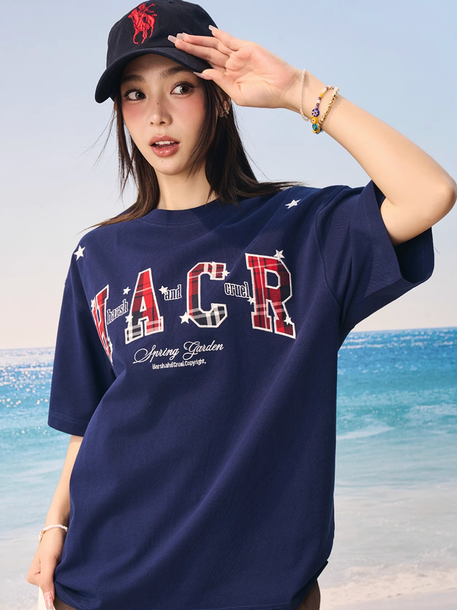 Harsh and Cruel HACR Stars Plaid Patch Embroidered Tee | Face 3 Face