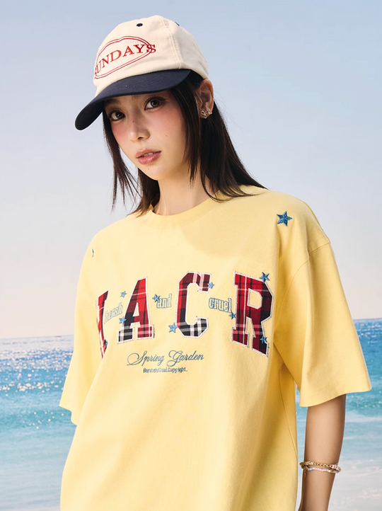 Harsh and Cruel HACR Stars Plaid Patch Embroidered Tee | Face 3 Face