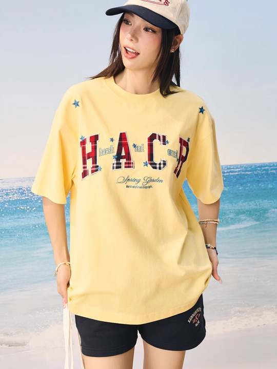 Harsh and Cruel HACR Stars Plaid Patch Embroidered Tee | Face 3 Face