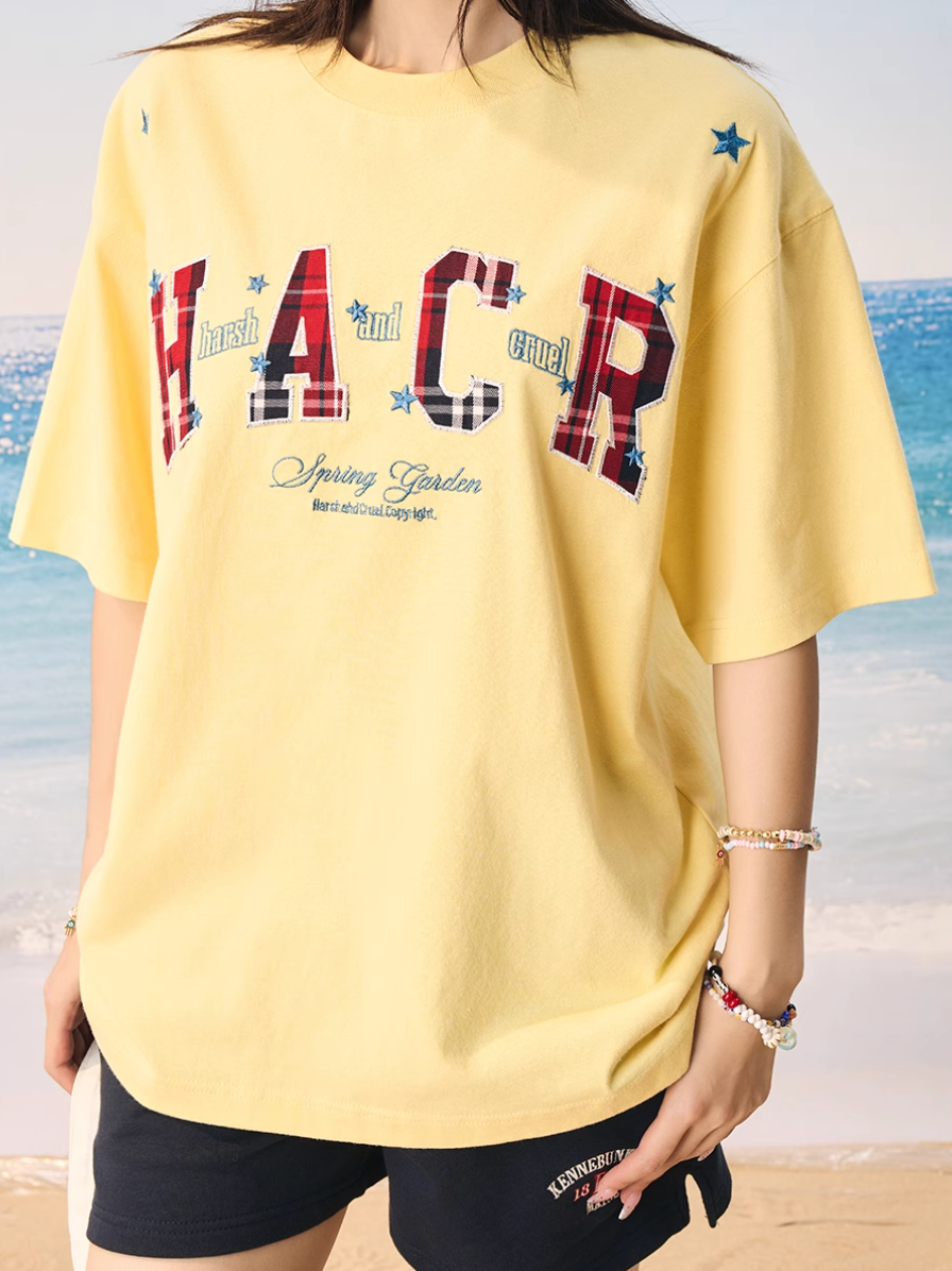 Harsh and Cruel HACR Stars Plaid Patch Embroidered Tee | Face 3 Face