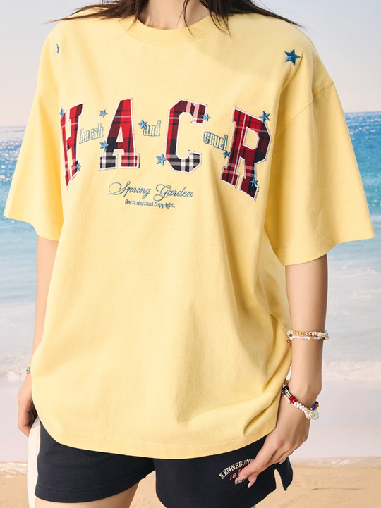Harsh and Cruel HACR Stars Plaid Patch Embroidered Tee | Face 3 Face