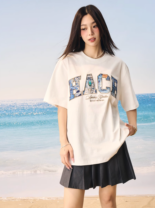 Harsh and Cruel HACR Turquoise Denim Patch Embroidered Tee | Face 3 Face