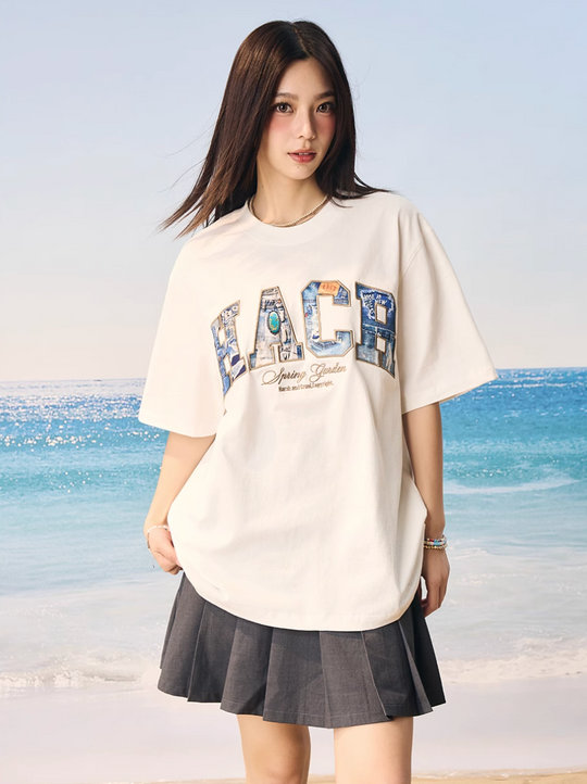 Harsh and Cruel HACR Turquoise Denim Patch Embroidered Tee | Face 3 Face