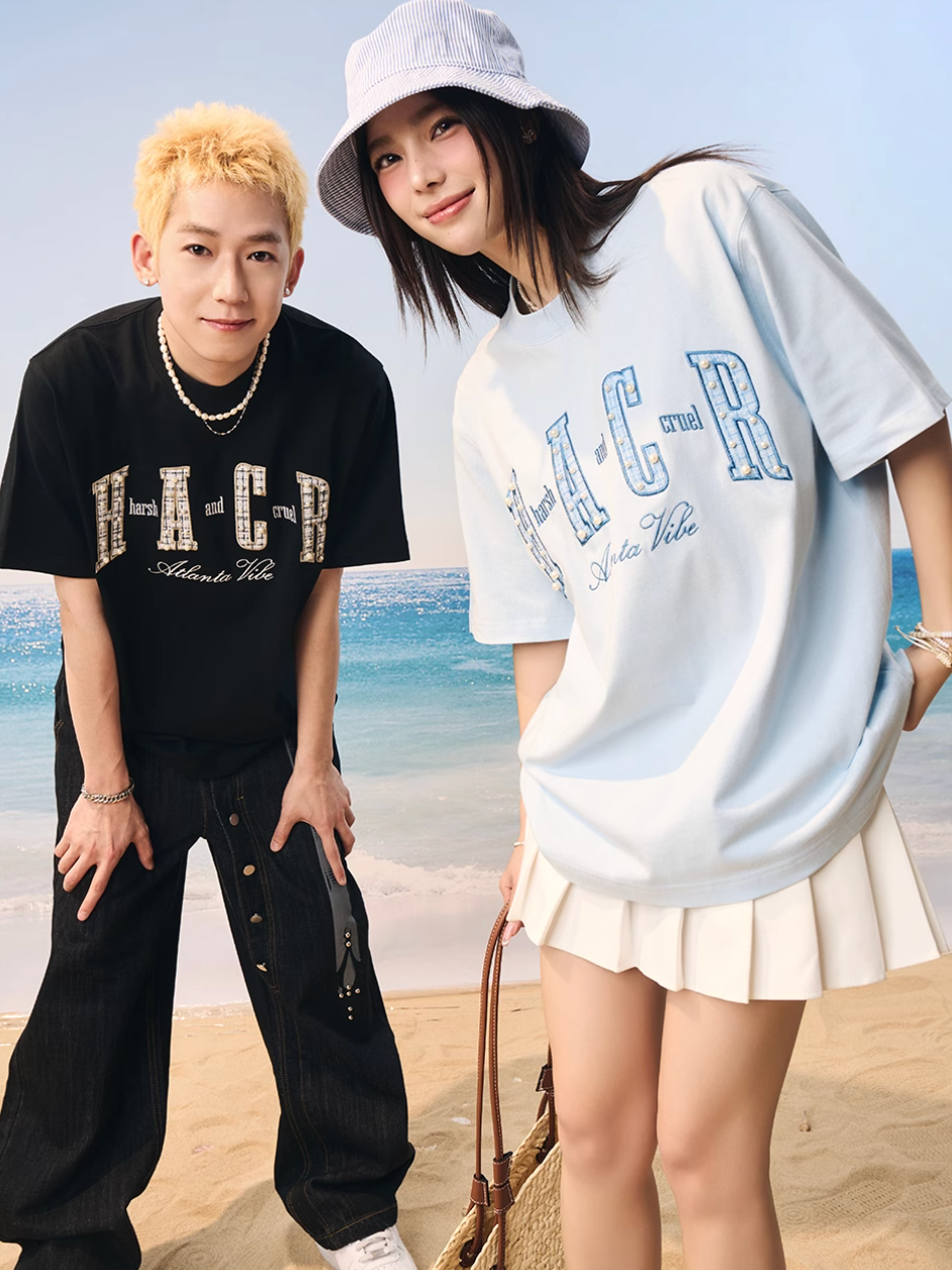 Harsh and Cruel Pearl Plaid Patch Embroidery Tee | Face 3 Face