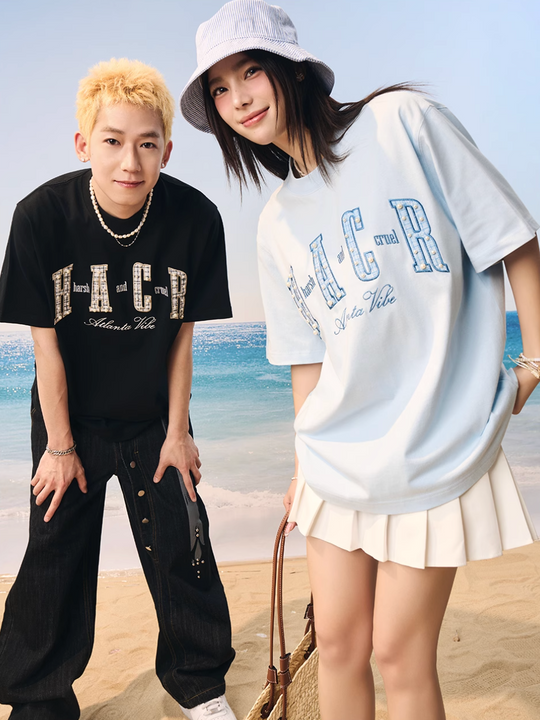 Harsh and Cruel Pearl Plaid Patch Embroidery Tee | Face 3 Face