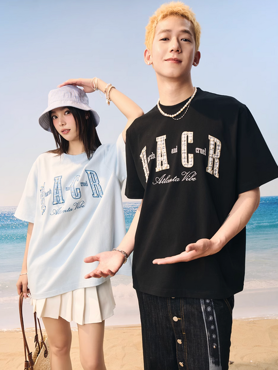 Harsh and Cruel Pearl Plaid Patch Embroidery Tee | Face 3 Face