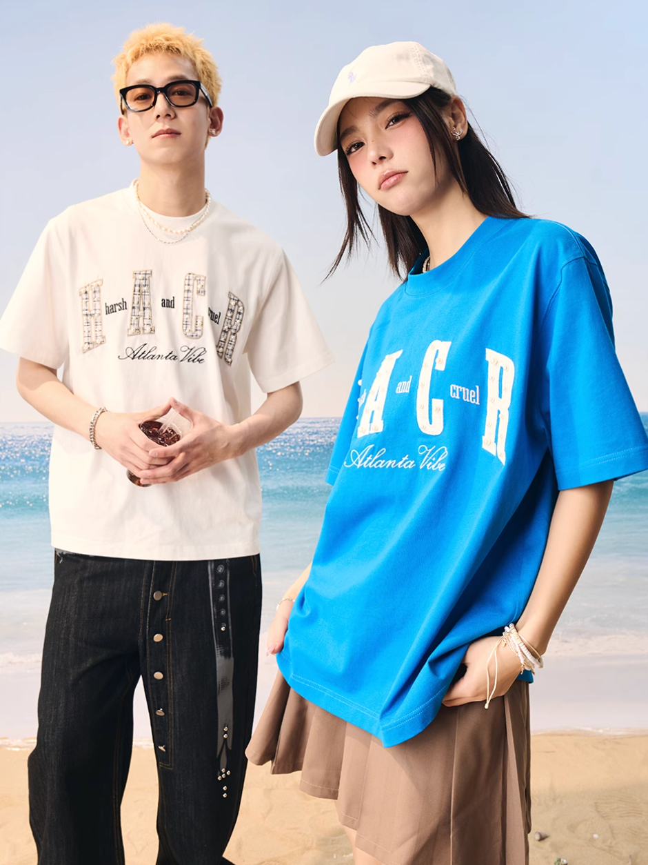 Harsh and Cruel Pearl Plaid Patch Embroidery Tee | Face 3 Face