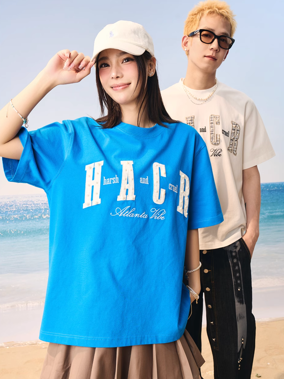 Harsh and Cruel Pearl Plaid Patch Embroidery Tee | Face 3 Face