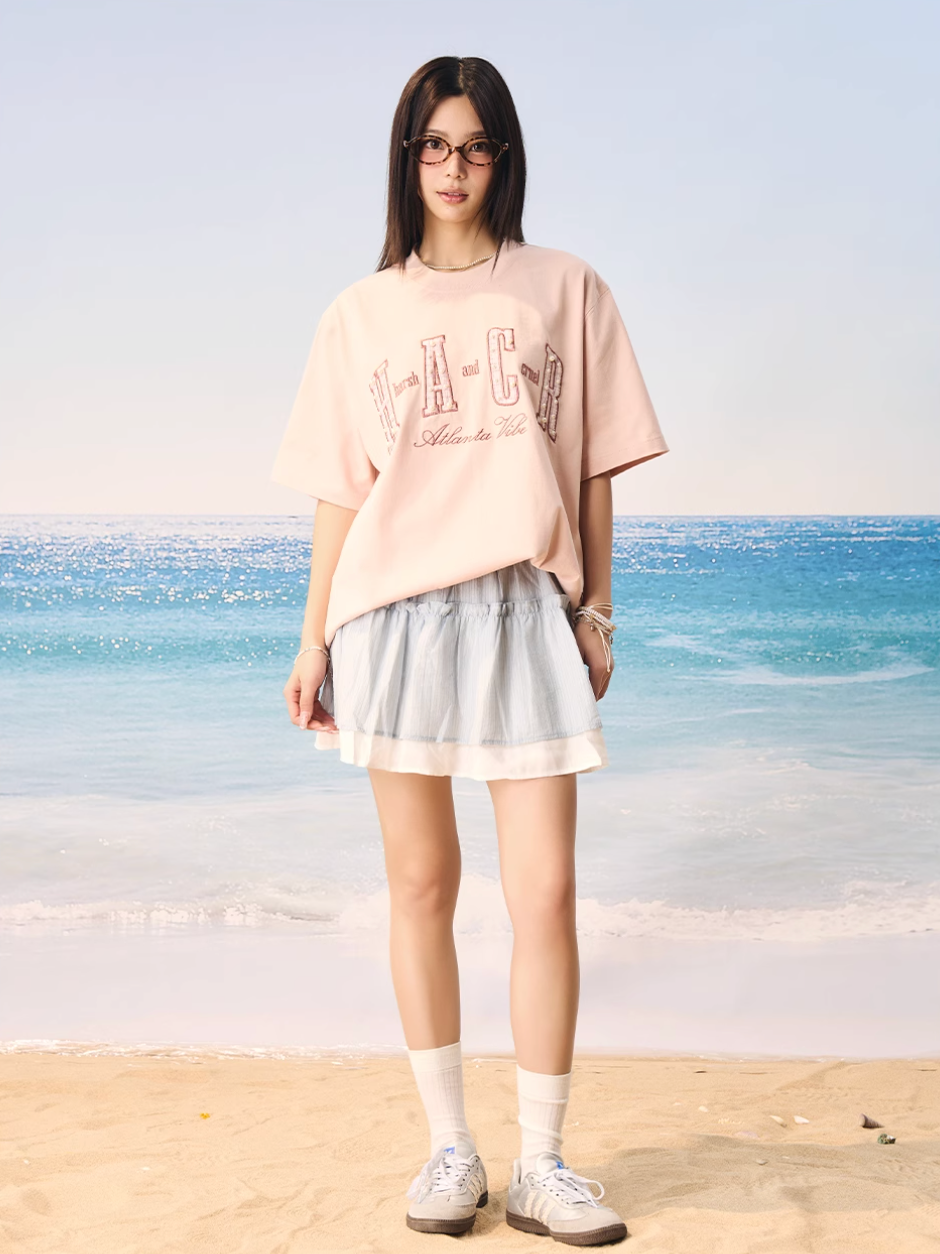 Harsh and Cruel Pearl Plaid Patch Embroidery Tee | Face 3 Face