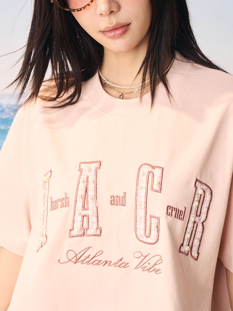 Harsh and Cruel Pearl Plaid Patch Embroidery Tee | Face 3 Face